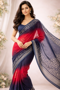 BLUE AND RED BATIK PRINT SAREE
