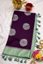 PURPLE AND SAGE GREEN SOFT SILK SAREE