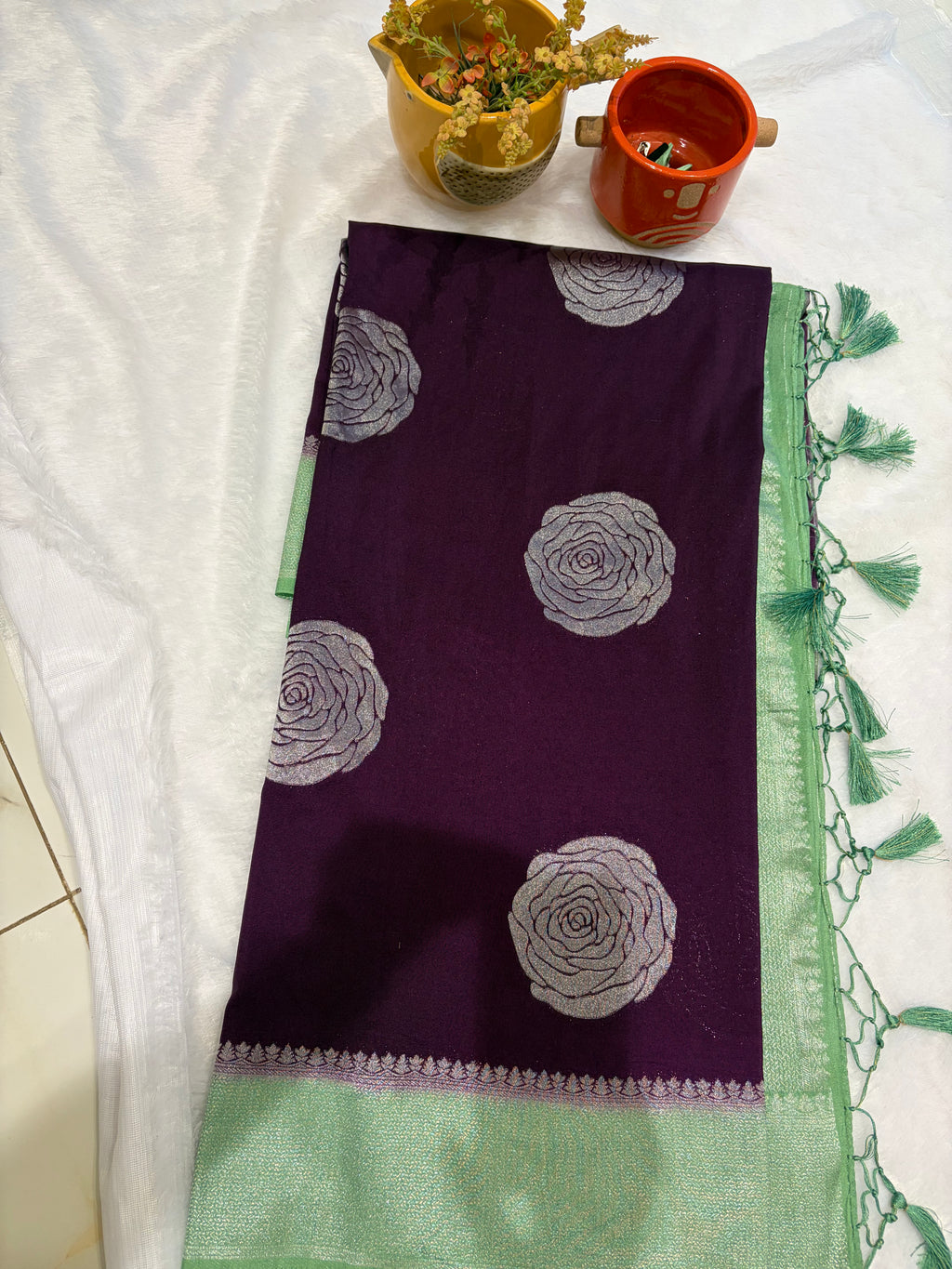 PURPLE AND SAGE GREEN SOFT SILK SAREE