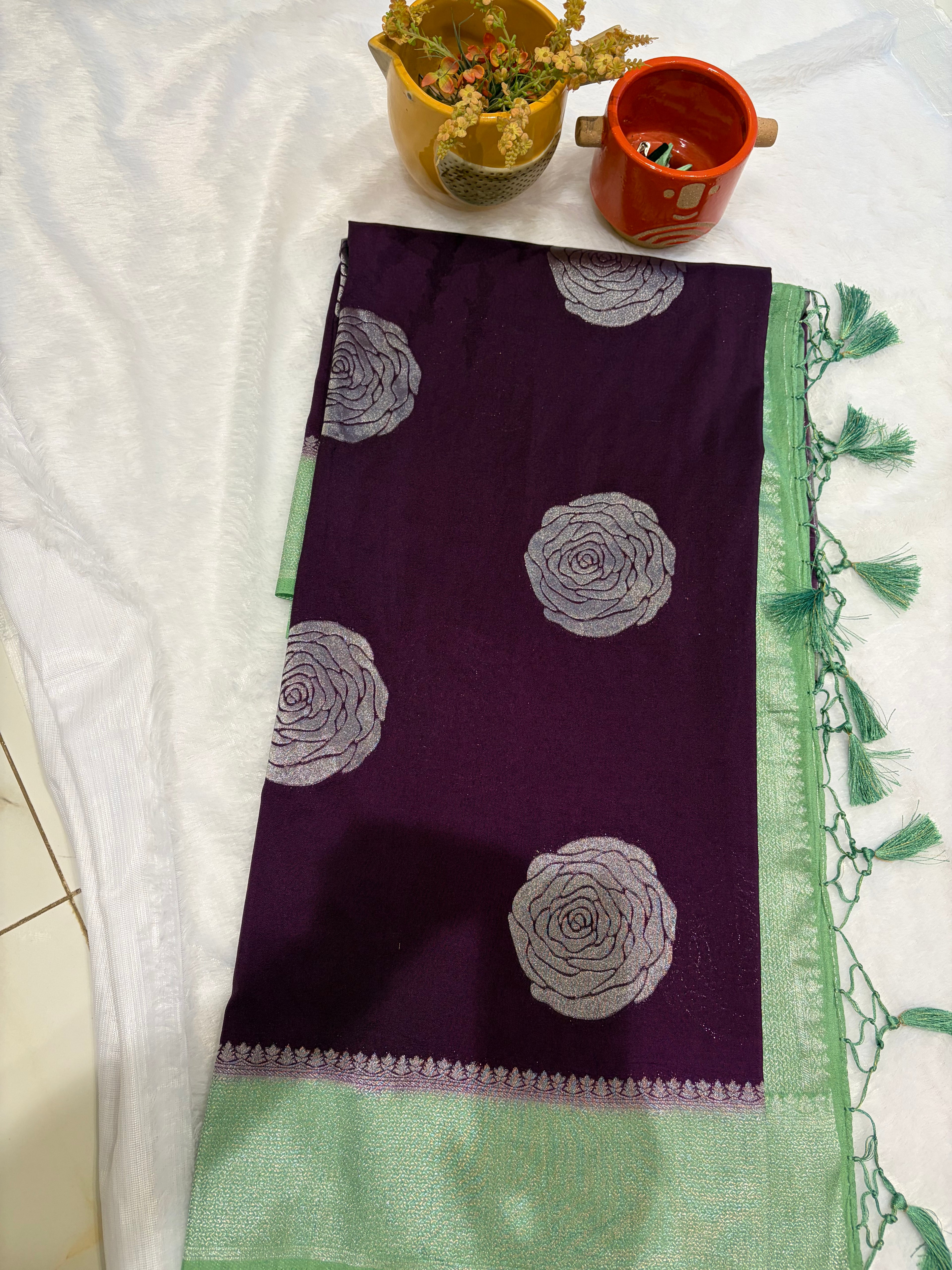 PURPLE AND SAGE GREEN SOFT SILK SAREE