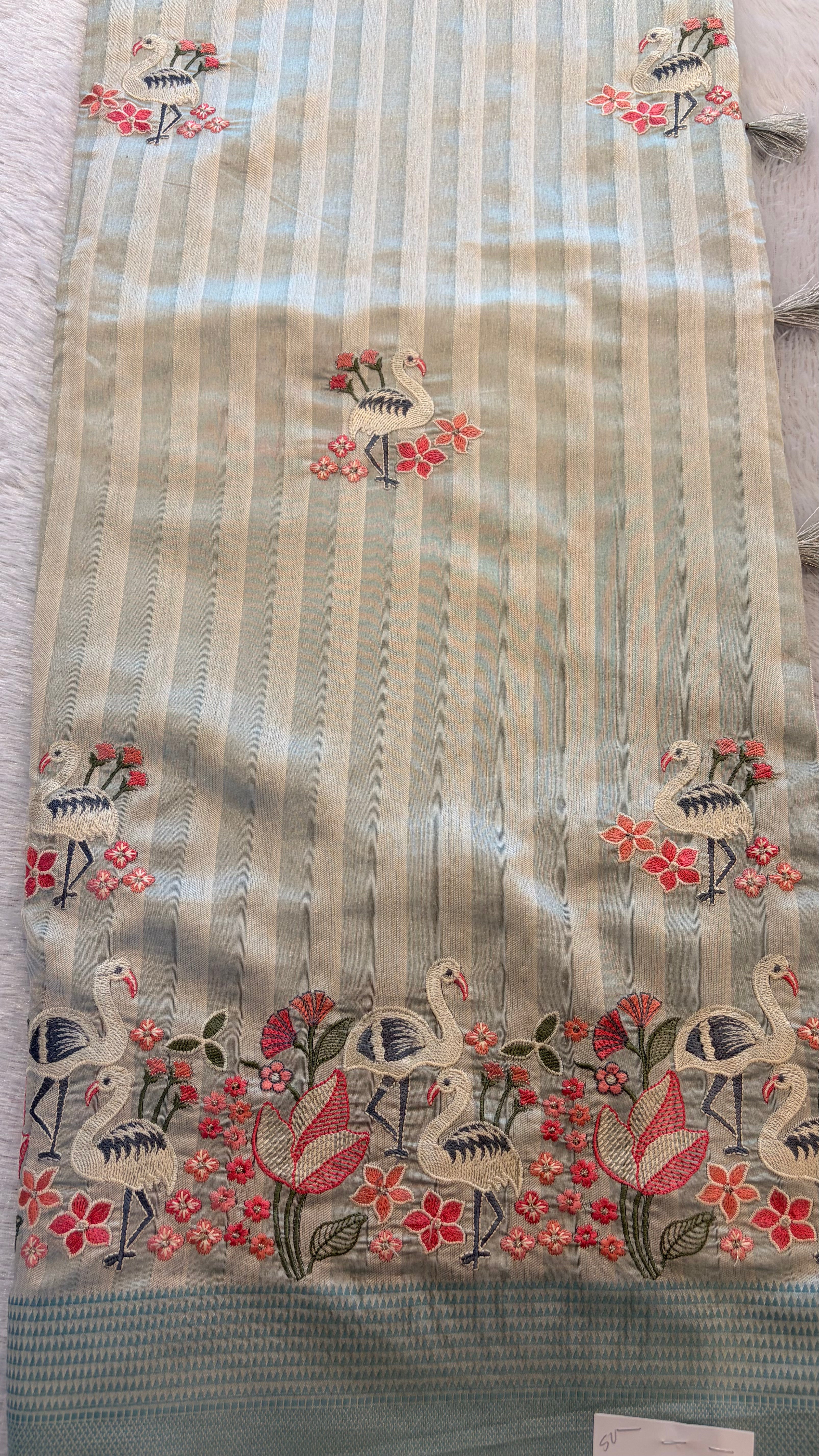 BLUE AND WHITE TUSSAR SAREE