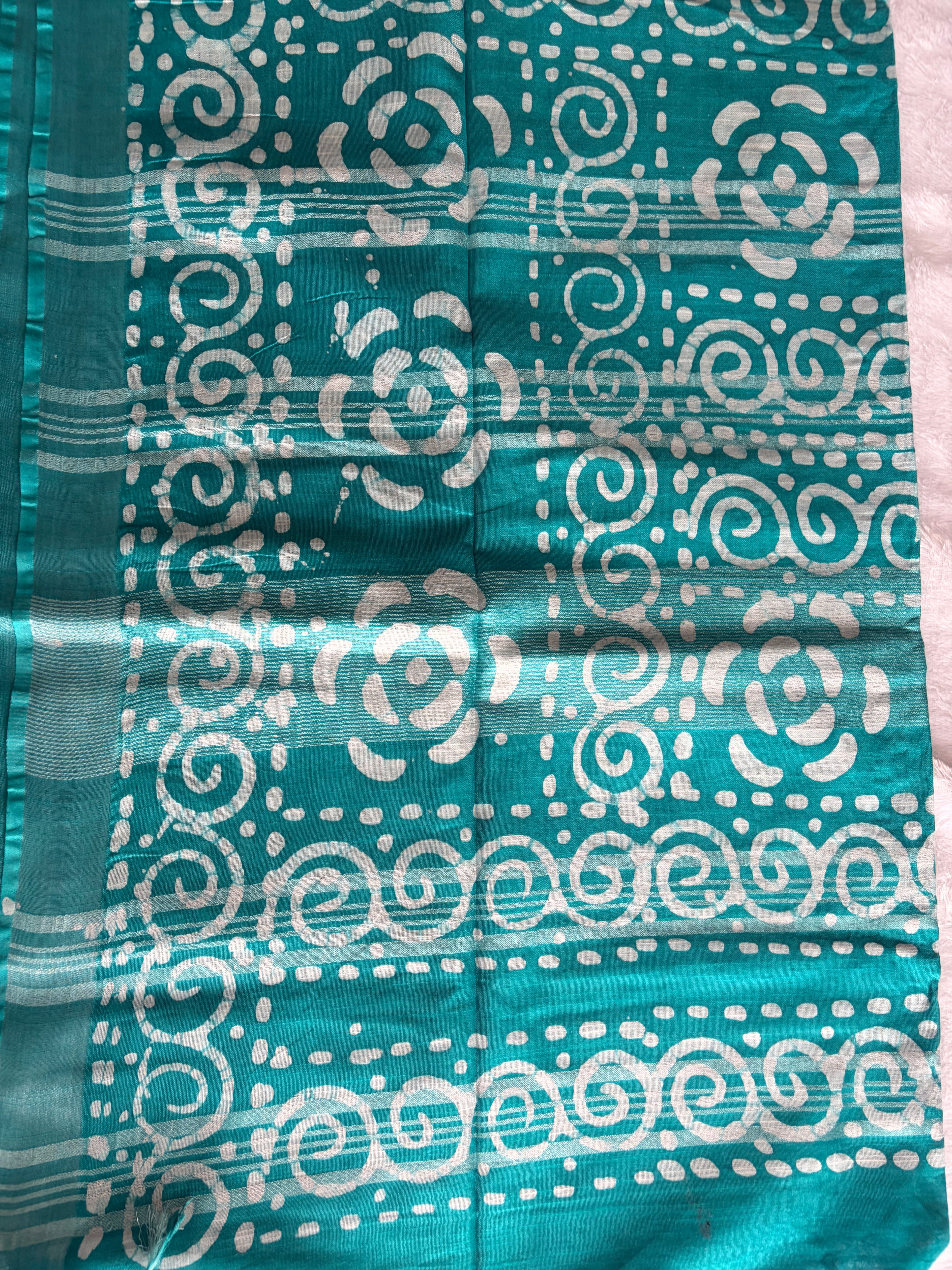 BLUE BHAGALPURI, BATIK PRINT COTTON SAREE