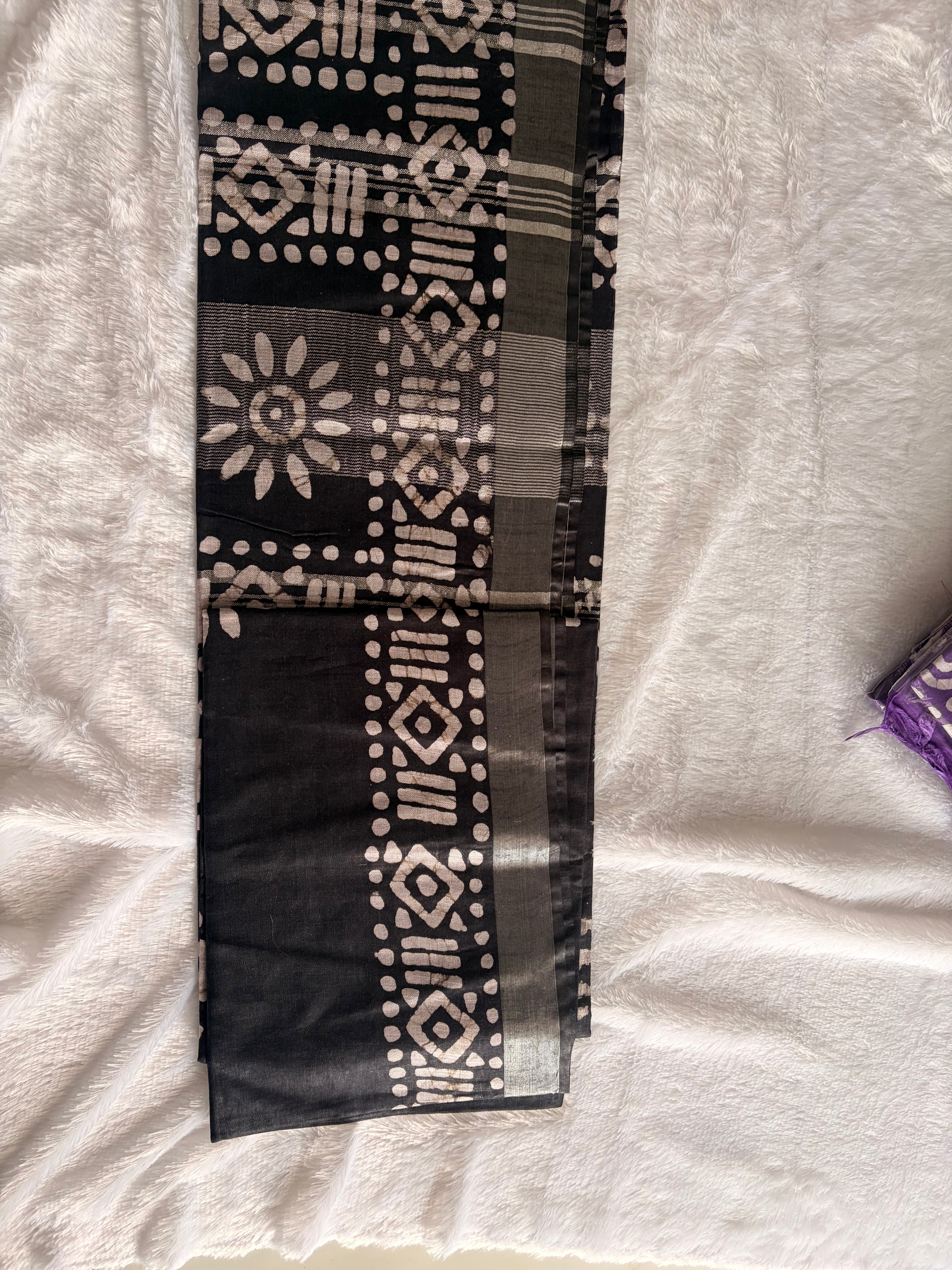 BLACK AND PURPLE BATIK PRINT SARIS