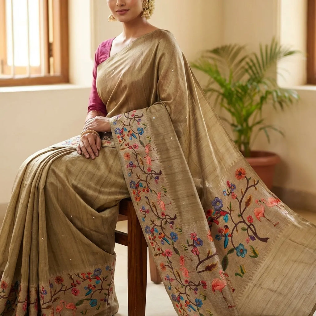 GREEN TUSSAR SILK SAREE