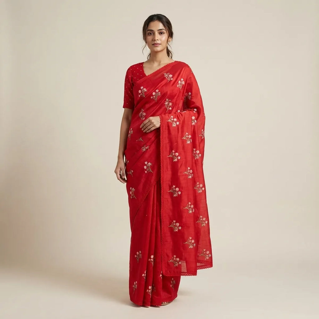 RED TUSSAR SILK SAREE