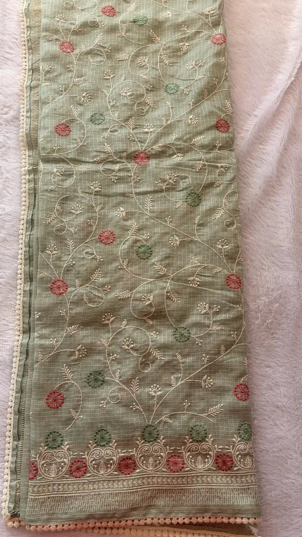 SAGE GREEN KOTA EMBROIDERY SAREE