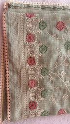 SAGE GREEN KOTA EMBROIDERY SAREE