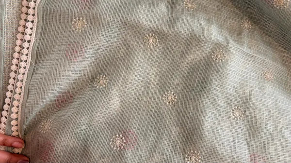 SAGE GREEN KOTA EMBROIDERY SAREE