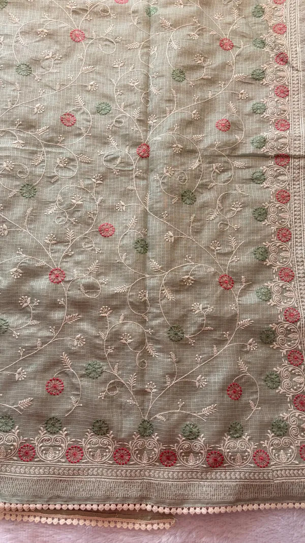 SAGE GREEN KOTA EMBROIDERY SAREE