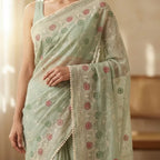 SAGE GREEN KOTA EMBROIDERY SAREE