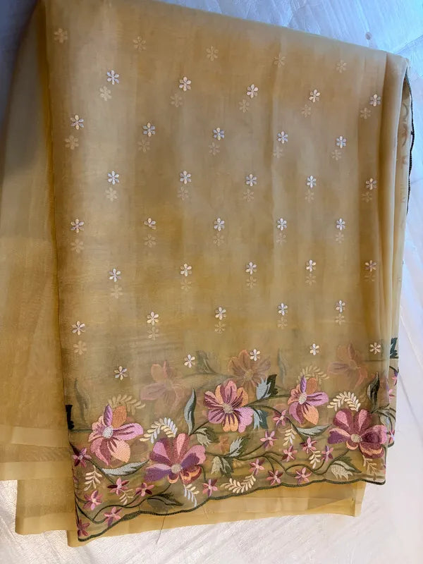 LIGHT YELLOW TISSUE ORGANZA SAREE