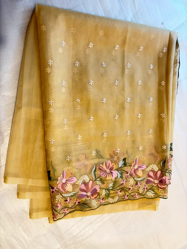 LIGHT YELLOW TISSUE ORGANZA SAREE