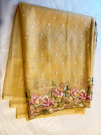 LIGHT YELLOW TISSUE ORGANZA SAREE