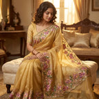 LIGHT YELLOW TISSUE ORGANZA SAREE
