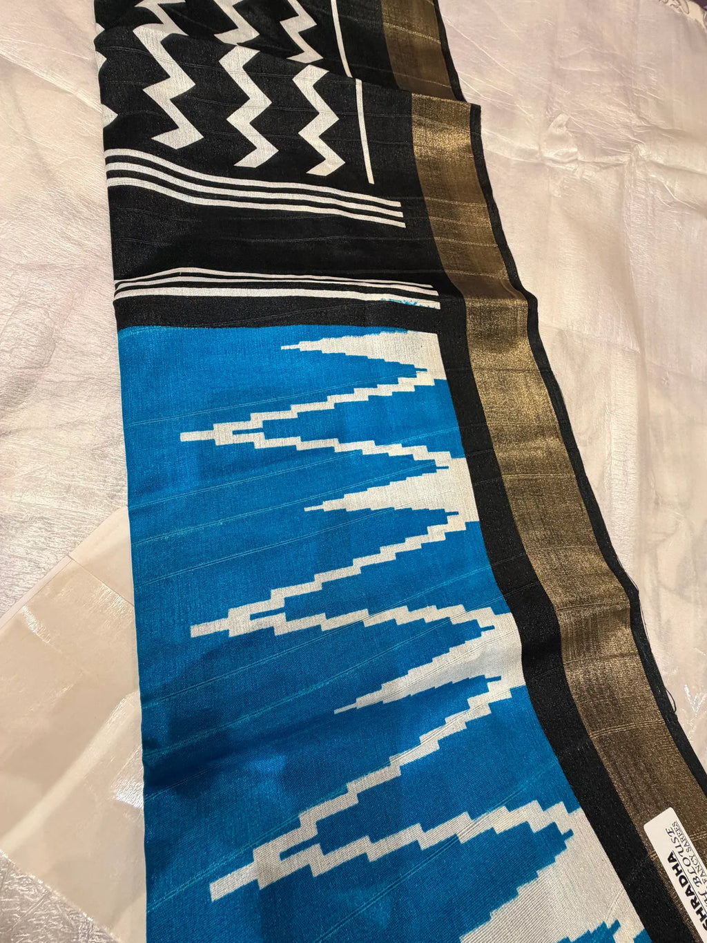 BLUE CHANDERI SILK SAREE