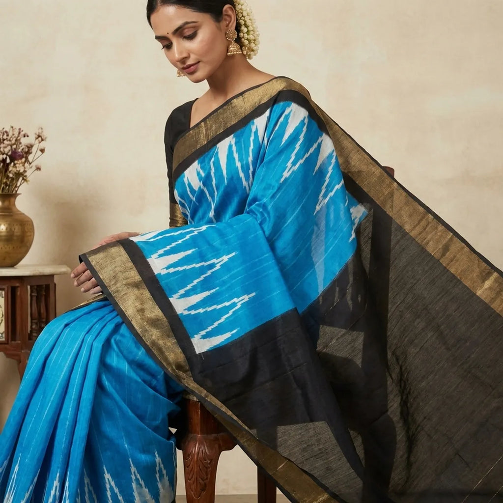 BLUE CHANDERI SILK SAREE