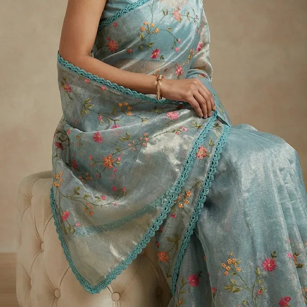TISSUE EMBROIDERY SAREE
