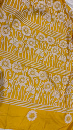 YELLOW SILK KATHA STITCH SAREE