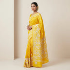 YELLOW SILK KATHA STITCH SAREE