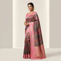 BLUE & PINK PRINTED SILK SAREE