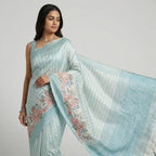 BLUE AND WHITE TUSSAR SILK SAREE