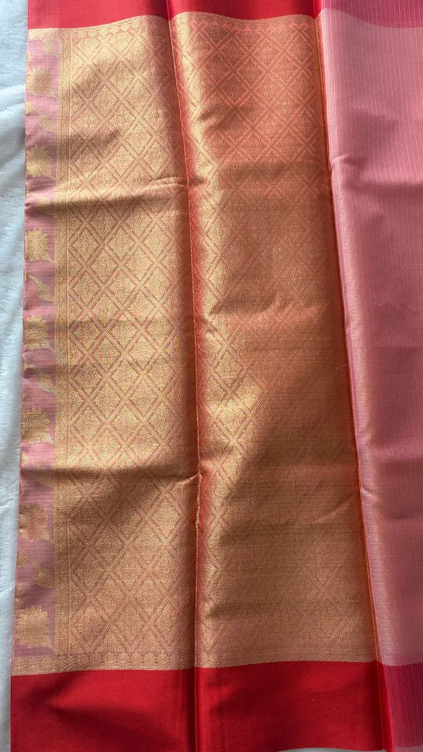PINK AND RED KORA SILK SAREE