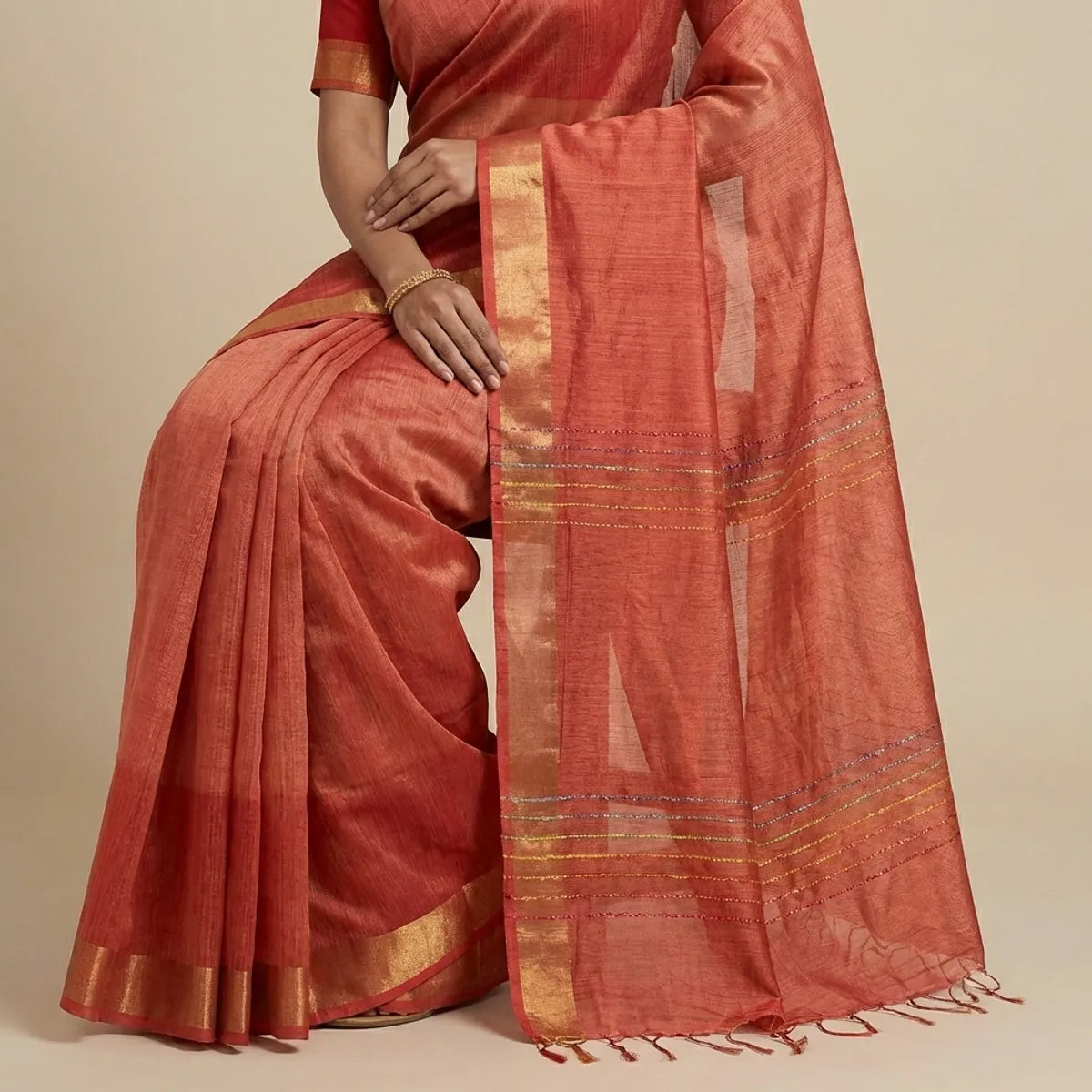 RUST ORANGE WITH OFF WHITE KOTA SILK SAREE
