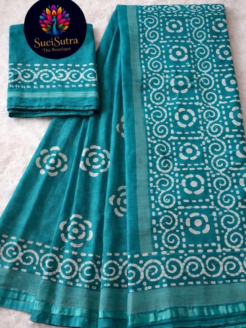 BLUE BHAGALPURI, BATIK PRINT COTTON SAREE