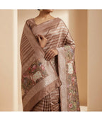LIGHT BROWN TUSSAR SILK SAREE