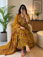 Shifli cotton mustard yellow, emboroidery 3PC set