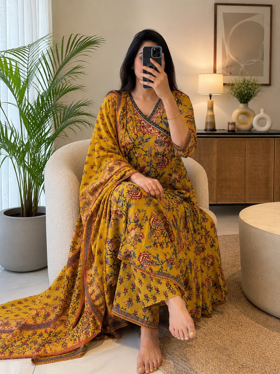 Shifli cotton mustard yellow, emboroidery 3PC set