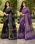 BLACK AND PURPLE BATIK PRINT SARIS