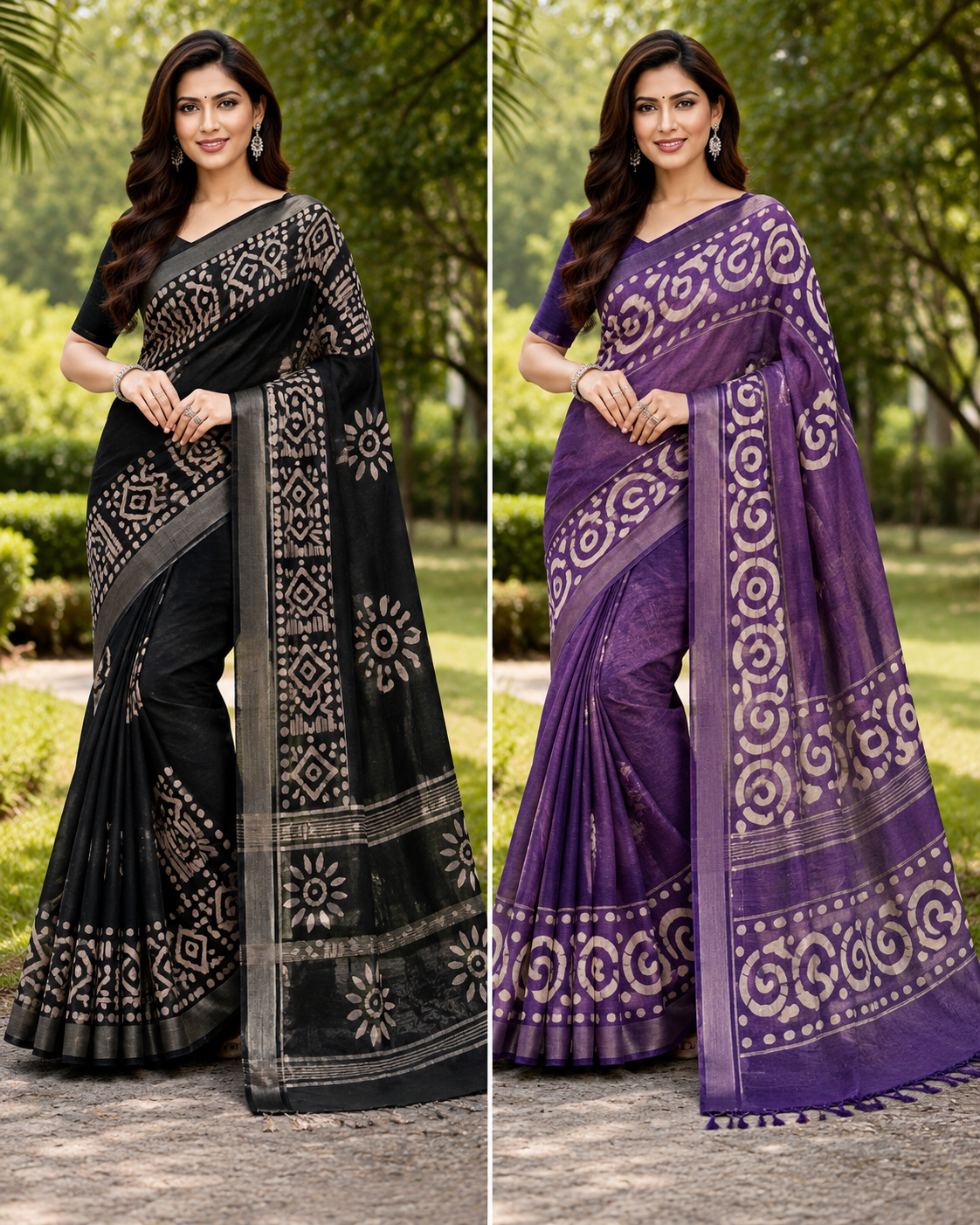 BLACK AND PURPLE BATIK PRINT SARIS