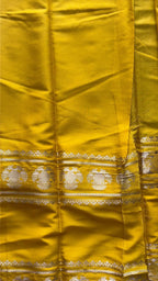 BLUE WITH YELLOW CRAPE SILK SAREE