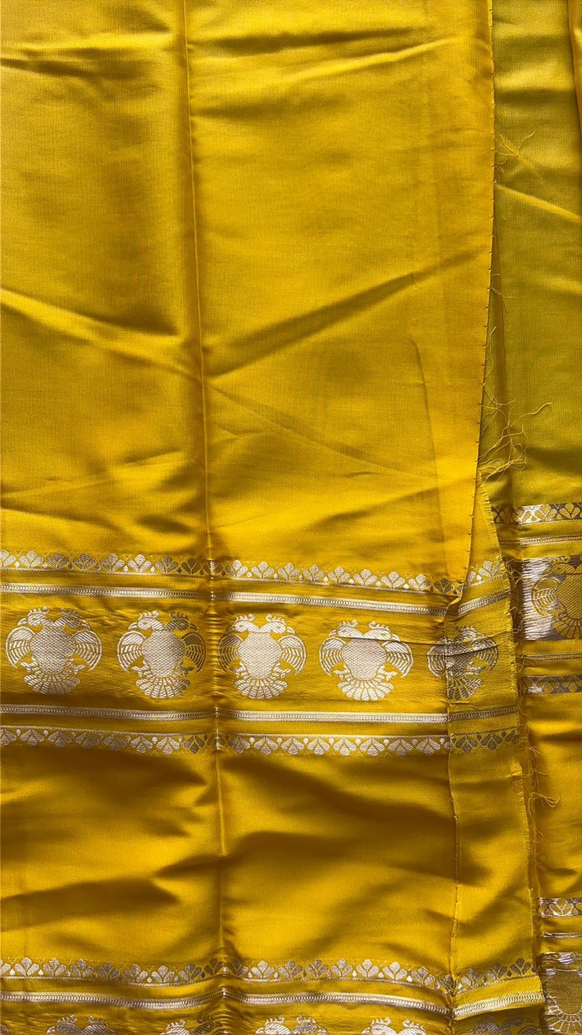 BLUE WITH YELLOW CRAPE SILK SAREE