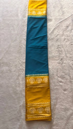 BLUE WITH YELLOW CRAPE SILK SAREE
