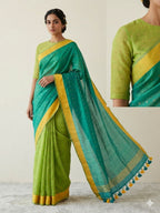 BLUE AND GREEN HANDLOOM SAREE